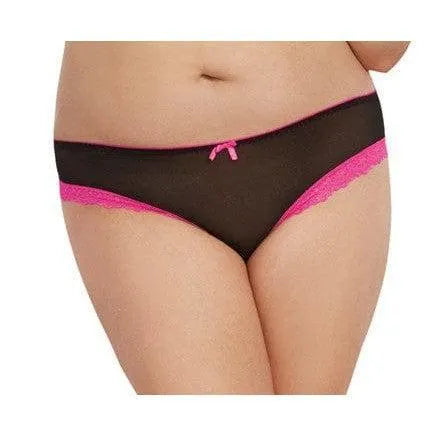 Shorty noir en résille avec dentelle rose, nœud décoratif, design moderne et élégant, idéal pour le week-end.