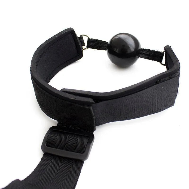 Bâillon noir ajustable avec menottes, matériaux hypoallergéniques, idéal pour débutants en fétichisme, ergonomique et disc...