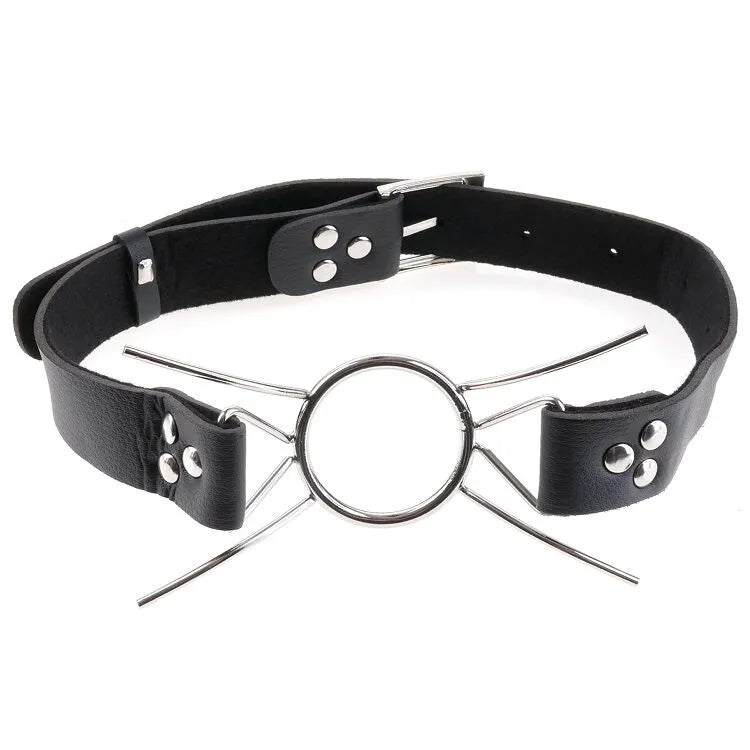 bâillon BDSM acier anneau robuste sangle cuir ajustable ouverture maximale maintien sécurisé confortable ergonomique domination jeux intenses