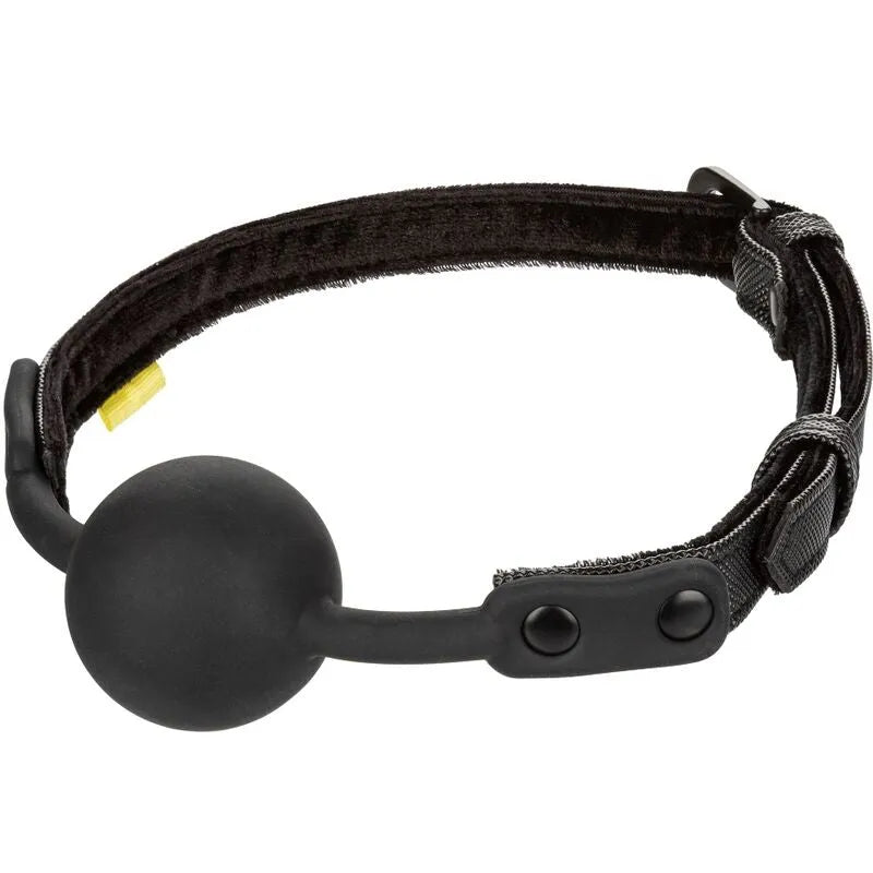 bâillon boule silicone doux ferme souple sans goût cuir végétalien double couture boucles réglables confort moelleux durable texturé éthique