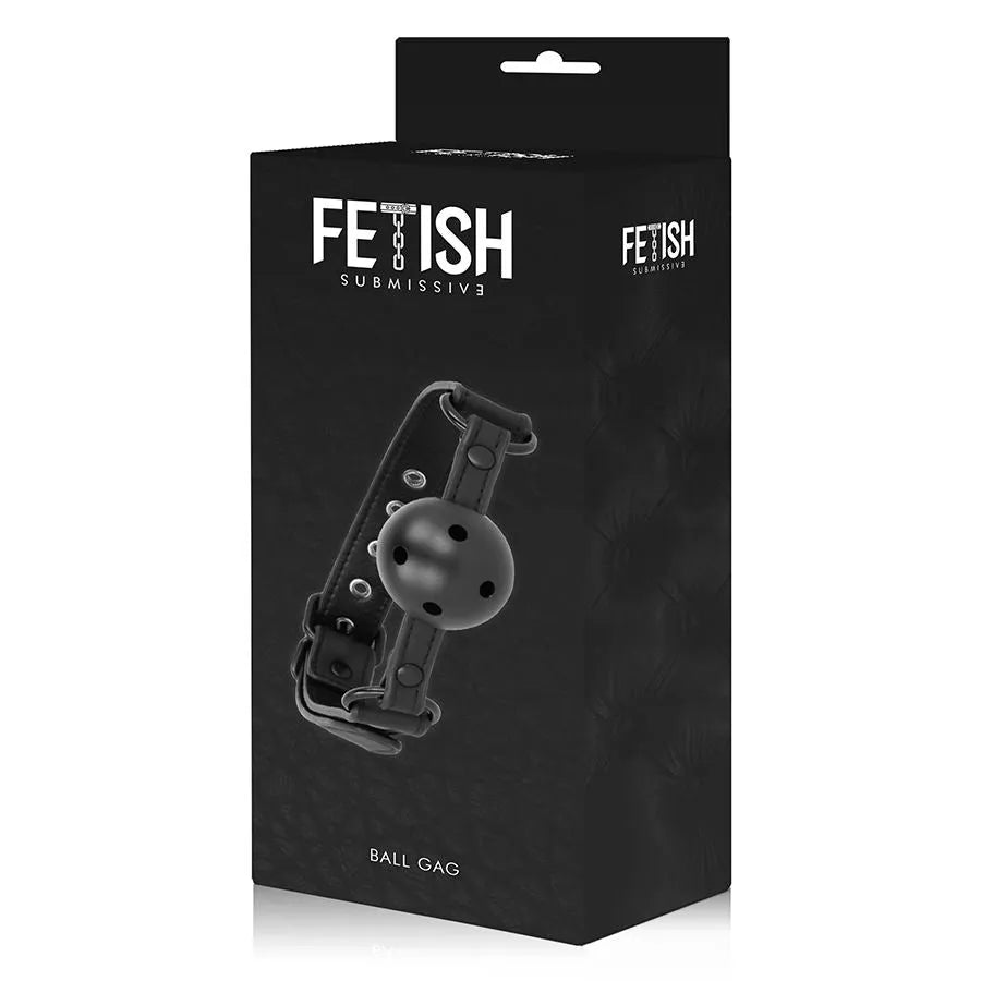 Bâillon cuir vegan noir réglable, trous de respiration, métal sans nickel, boîte noire, accessoire BDSM confortable.