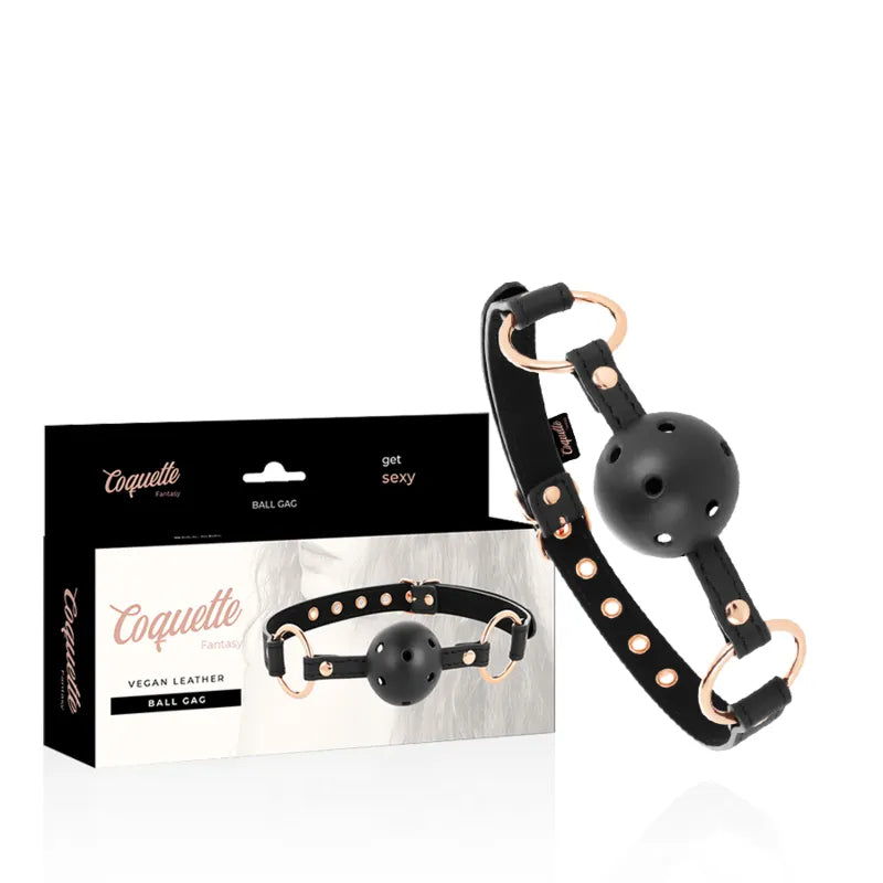 Bâillon cuir végétalien respirant néoprène réglable boule diamètre45mm longueur66cm métal antiallergique trous maintien confort durable ajustable sécurisé BDSM