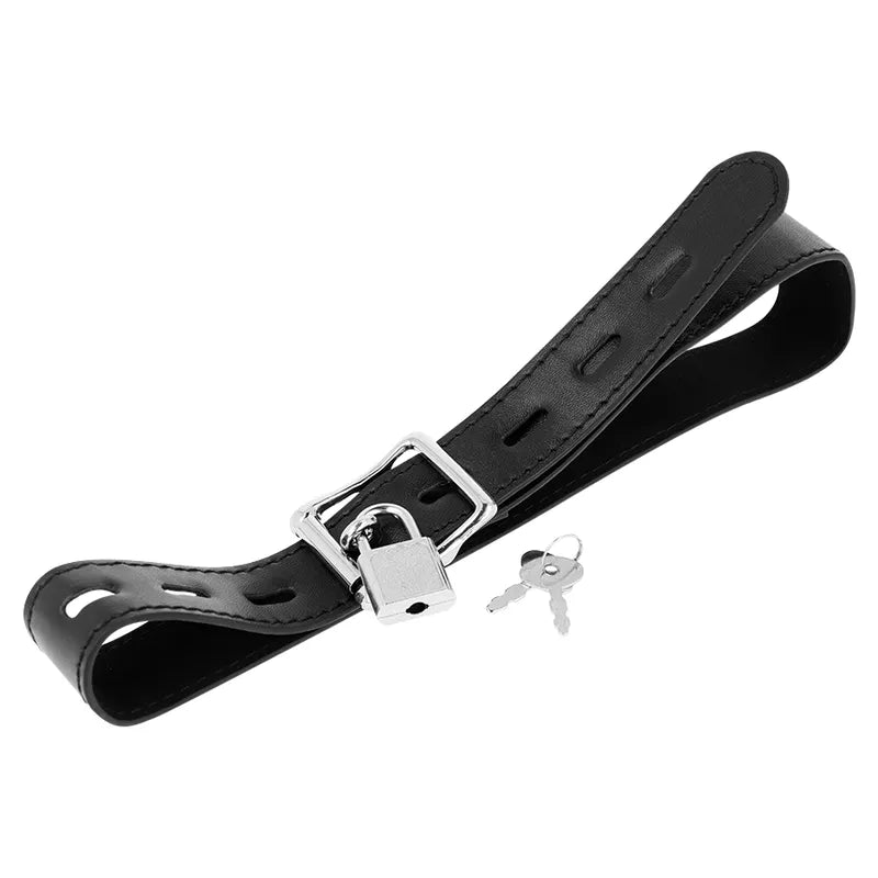Bâillon gode noir 10cm en cuir synthétique, bretelles réglables, élégant et durable, accessoire intime sophistiqué.