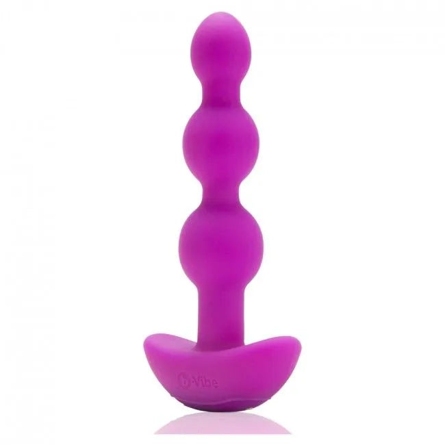 Plug anal violet en silicone soyeux avec trois perles, télécommande, deux moteurs, 6 niveaux d'intensité, 15 modes.