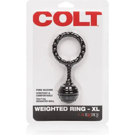 Bague silicone noire lestée, ergonomique, diamètre 45mm, poids 110g, pour stimulation intense et maintien érection.