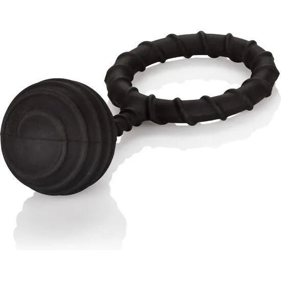 Bague silicone noire lestée, design ergonomique, diamètre 45mm, pour stimulation intense et maintien érection.