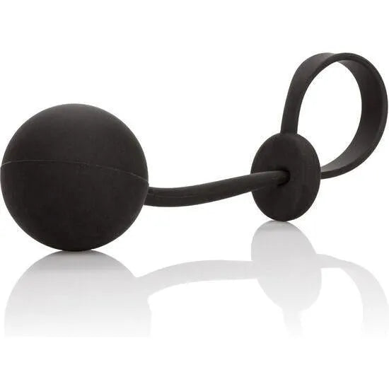 Bague silicone noire lestée ergonomique, forme ronde, élastique, hypoallergénique, améliore performance érectile.