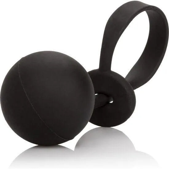 Bague silicone noire lestée ergonomique, forme circulaire, améliore performance érectile, hypoallergénique et durable.