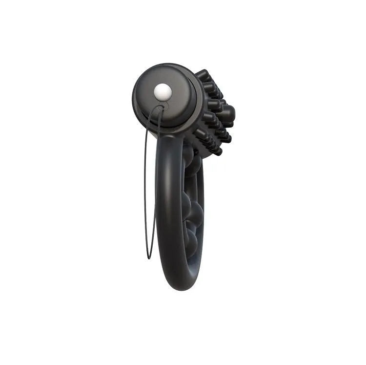 Bague vibrante noire en silicone avec télécommande, 20 modes de vibrations, extensible pour stimulation et confort optimal.