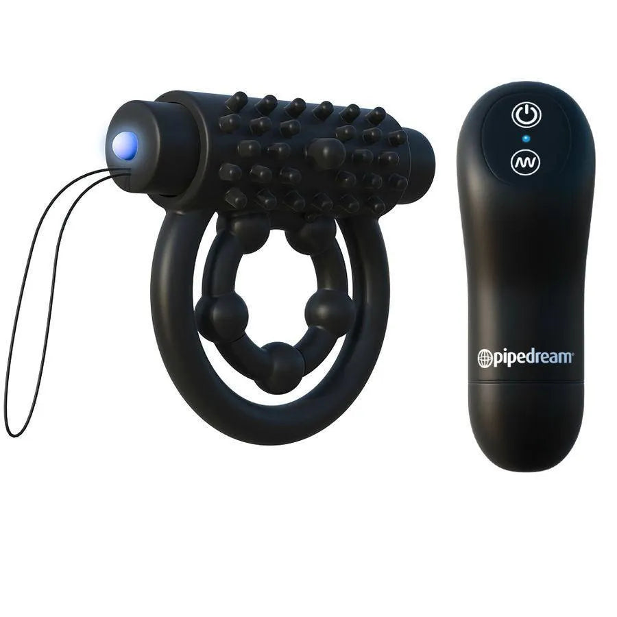 Bague vibrante noire en silicone avec télécommande, 20 modes, stimulation intense pour couples, confort optimal.