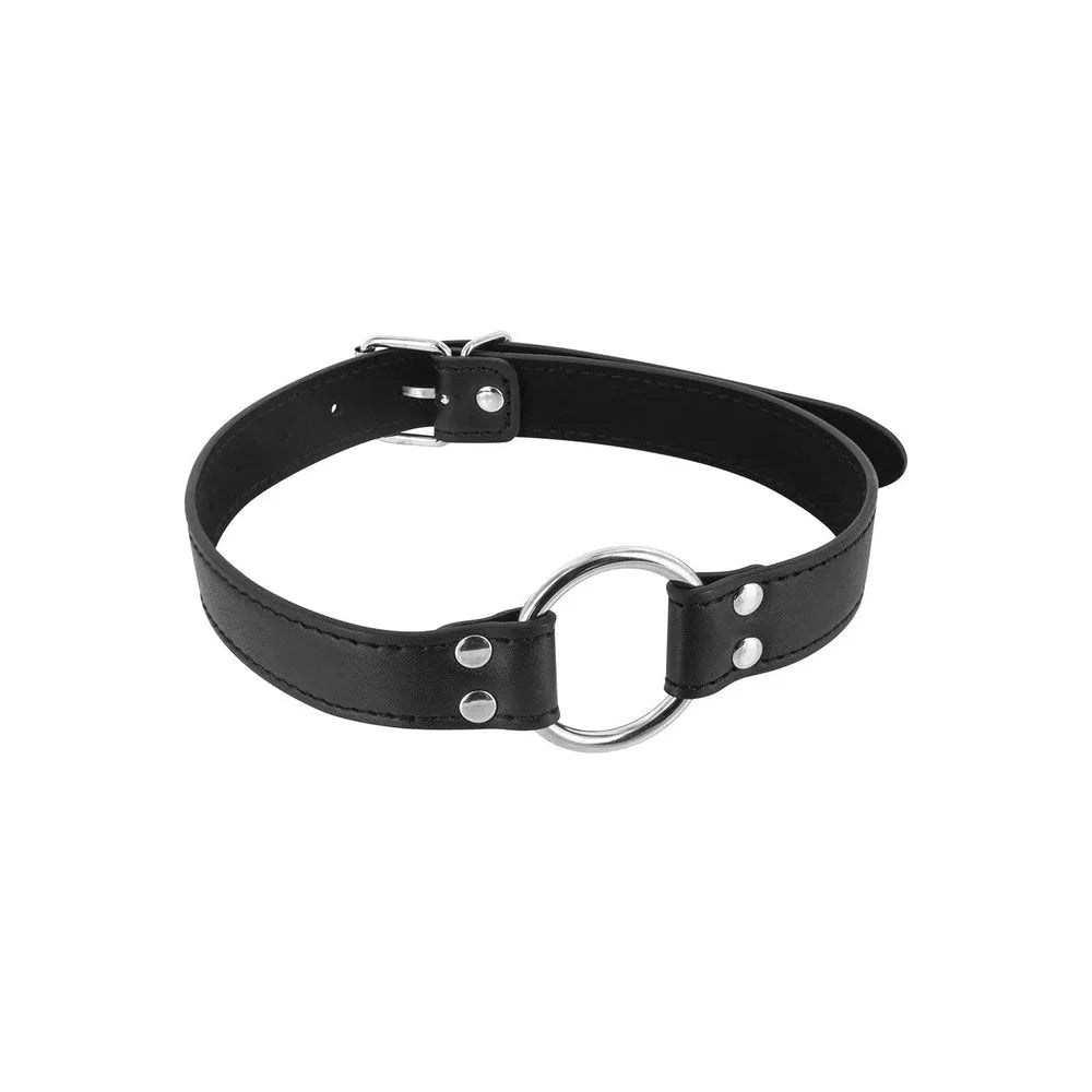 baillon bouche ouverte réglable trente neuf cinquante neuf centimètres ceinture boucle anneau métal intérieur feutré polyuréthane discret BDSM insertion gode