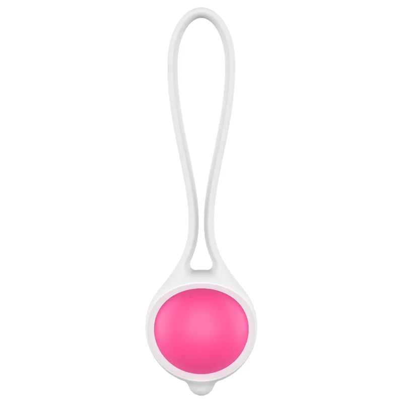 Balle chinoise rose en silicone doux avec boucle blanche, ergonomique et hypoallergénique, idéale pour débutantes.