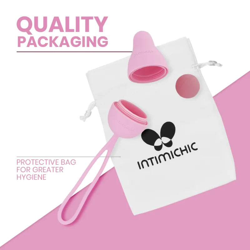 Balle Kegel rose en silicone hypoallergénique avec sac satin, poids progressifs, ergonomique pour exercices pelviens.