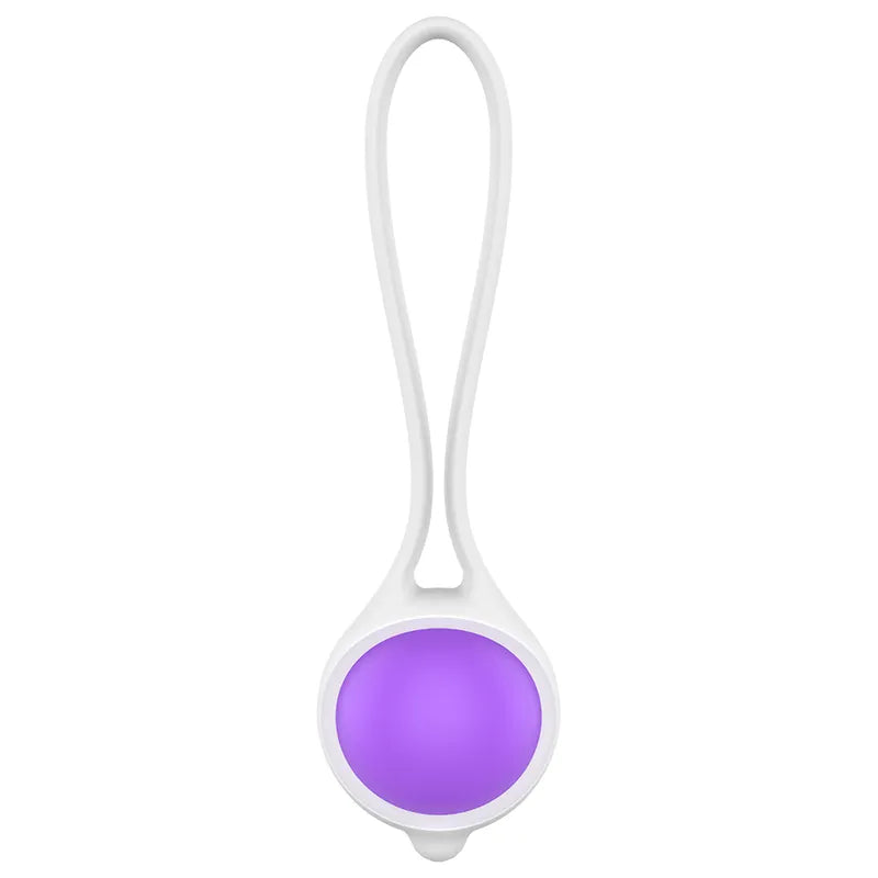 Balle Geisha en silicone violet doux avec boucle blanche, ergonomique et compacte, pour renforcement pelvien débutantes.