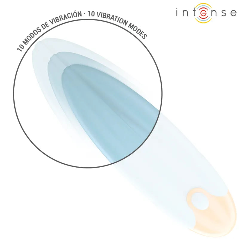 Balle vibrante bleue étanche en silicone, compacte, ergonomique, rechargeable, 10 modes, marque INTENSE.