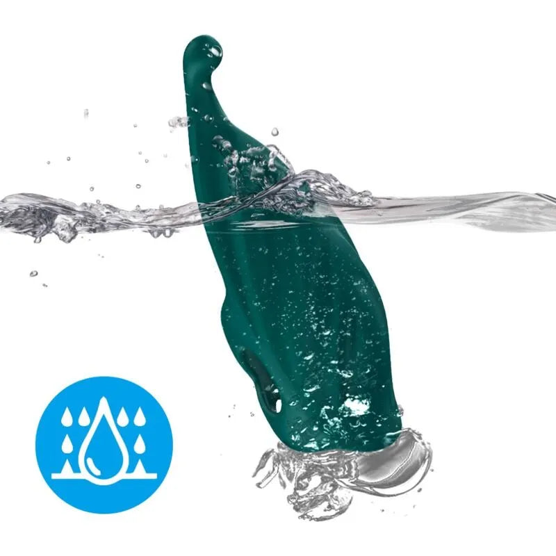 Balle vibrante en silicone vert, étanche, submersible, avec dragonne ajustable, pour stimulation intime et relaxation.