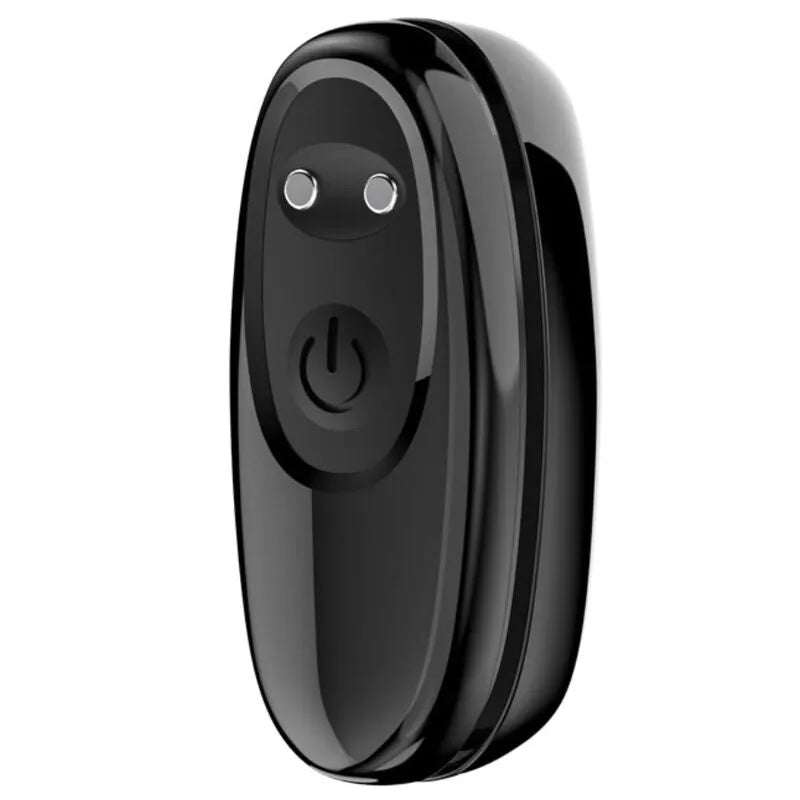 Balle vibrante noire en silicone médical, compacte et ergonomique, avec bouton de commande, étanche et rechargeable.