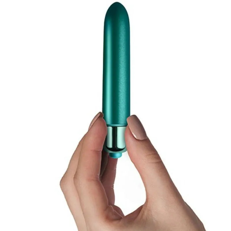 Balle vibrante étanche bleue, forme allongée, stimulation précise, 10 fonctions, matériaux hypoallergéniques.