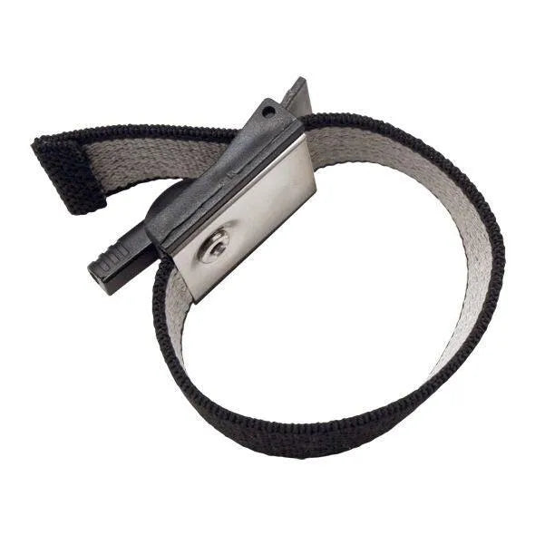 Bande élastique électroconductrice noire avec connecteur métallique, pour stimulation unipolaire, ajustable et extensible.