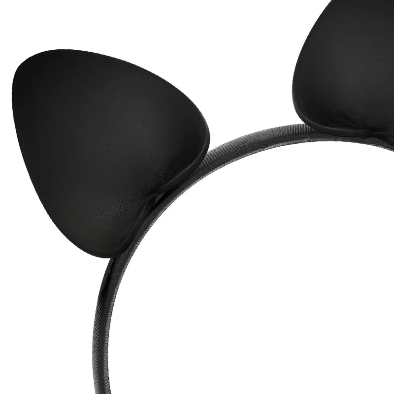 Bandeau noir en cuir végétalien avec oreilles de chat, élégant et durable, accessoire chic pour tenues ludiques et éthiques.