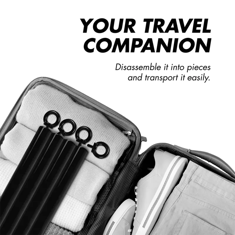 Barre écartement réglable noire démontable dans valise, accessoires inclus, idéale pour voyages et expériences BDSM.