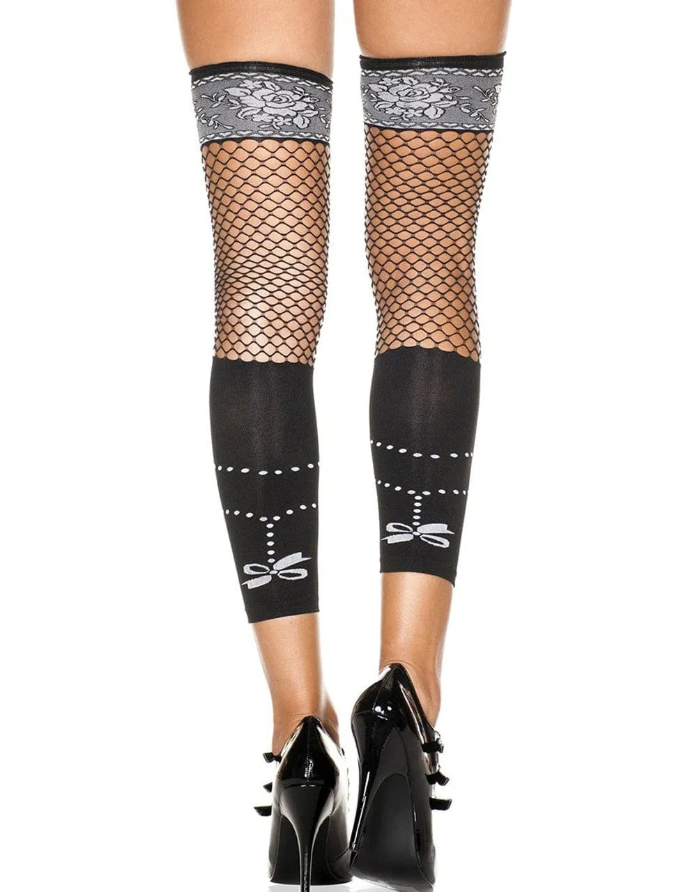 Bas noirs résille opaques avec dentelle et motifs, élégants et sexy, parfaits pour soirées glamour et style quotidien.
