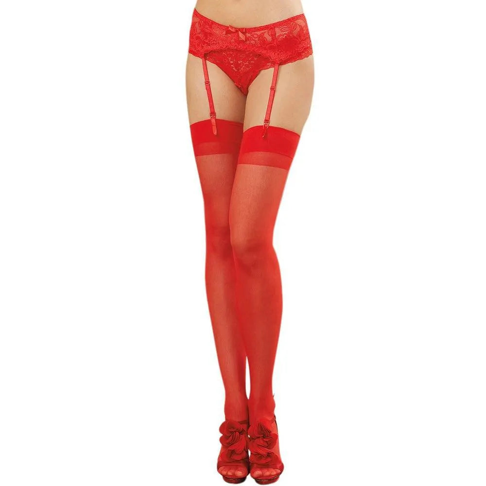 Bas Nylon Couture Rouge Sexy Semiopaque Jarretières Opaques Elastiques Confortables Durables Ajustables Soyeux Glamour Sophistiquées