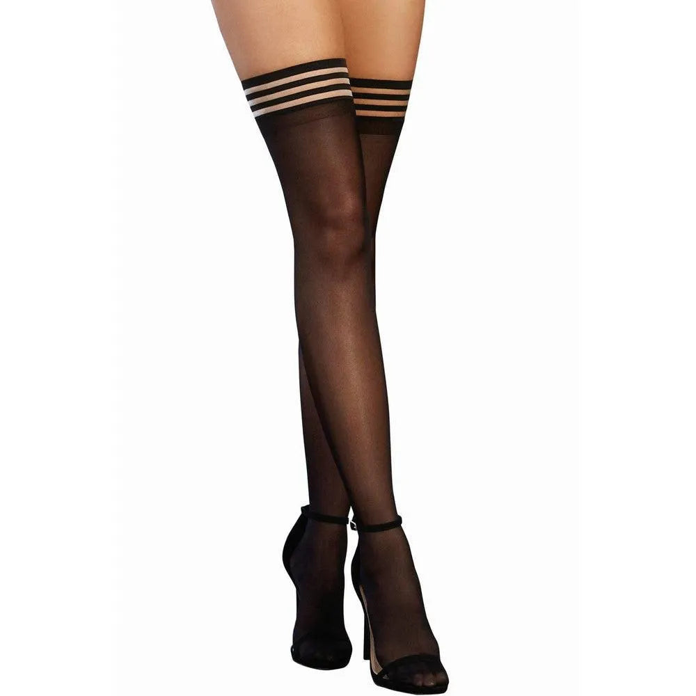 bas nylon noir sexy élégant intemporel douceur durabilité jarretières rayées élastiques cuisses marque reconnue haute qualité