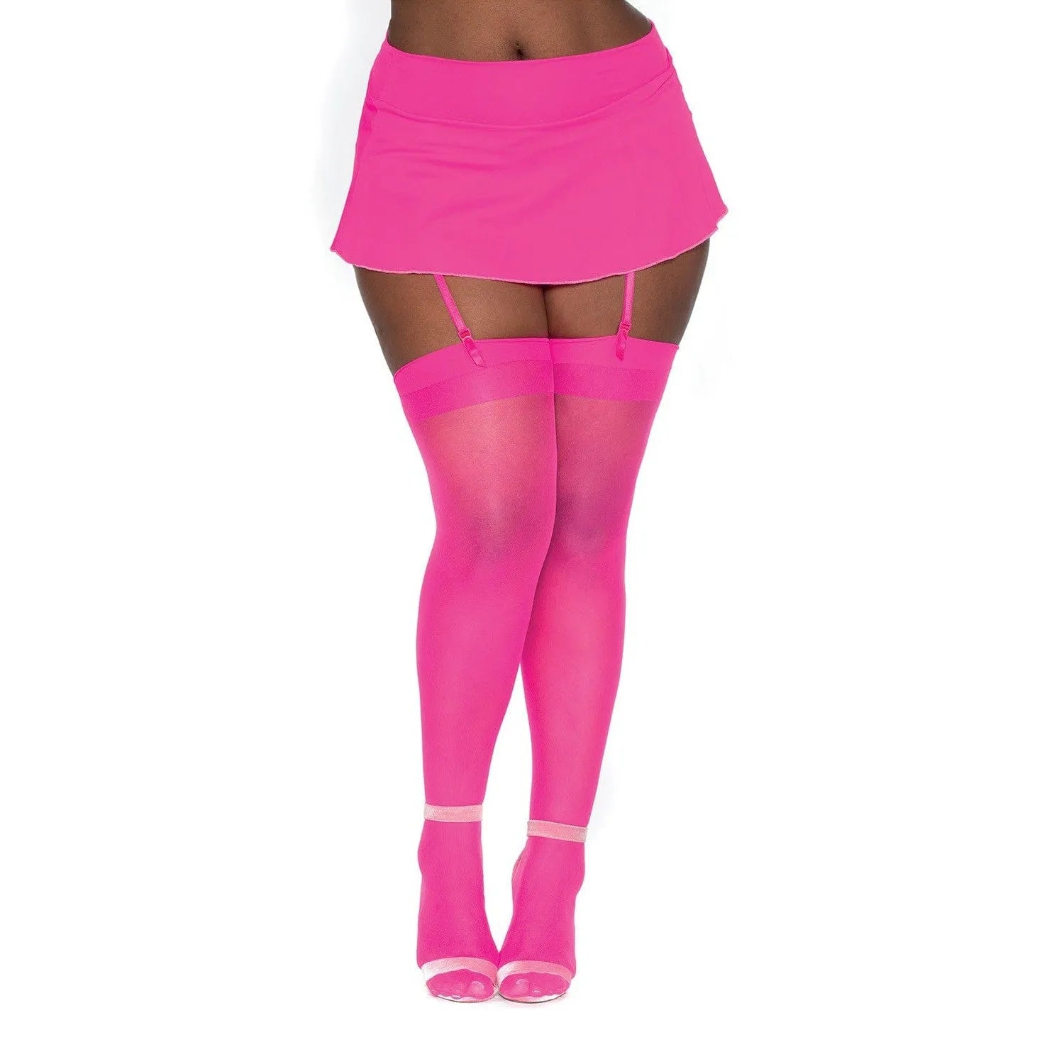 Bas Nylon Rose Néon Semiopaque Jarretière Opaque Liseré Arrière Portejarretelles Sexy Confort Douceur Extensible Maintien Raffiné Audacieux Chic Élégant Brillant