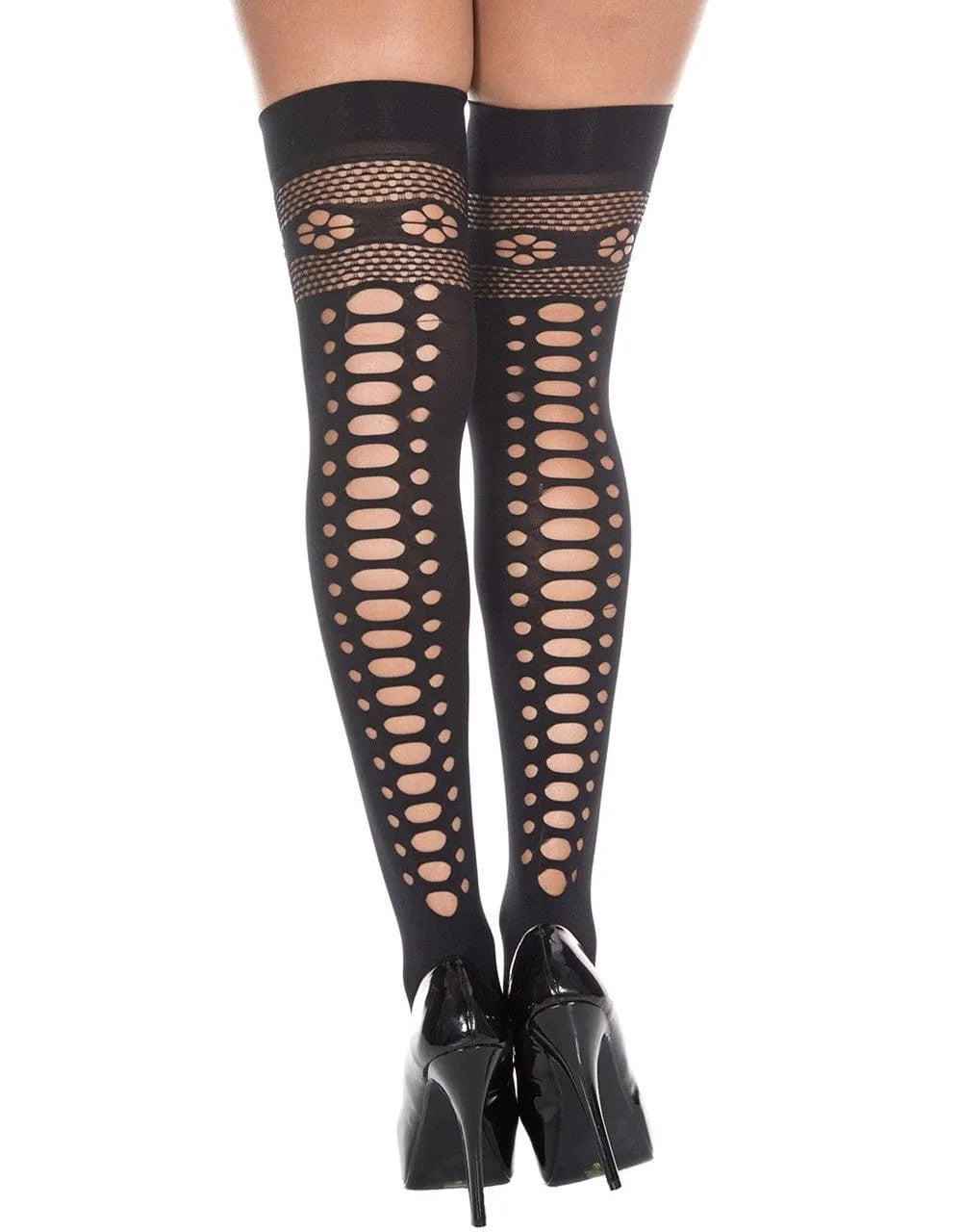 bas opaques noirs ajourés motifs floraux élégance mystère sexy raffinés confort extensibilité élasthanne nylon maintien soirée quotidien