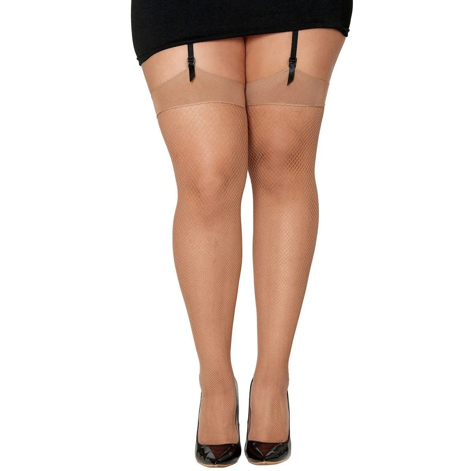 Bas Résille Grande Taille Chair Nœud Satin Jarretière Couture Arrière Vintage Sophistiqué Confort Extensible Nylon Élasthanne Élégant Sexy