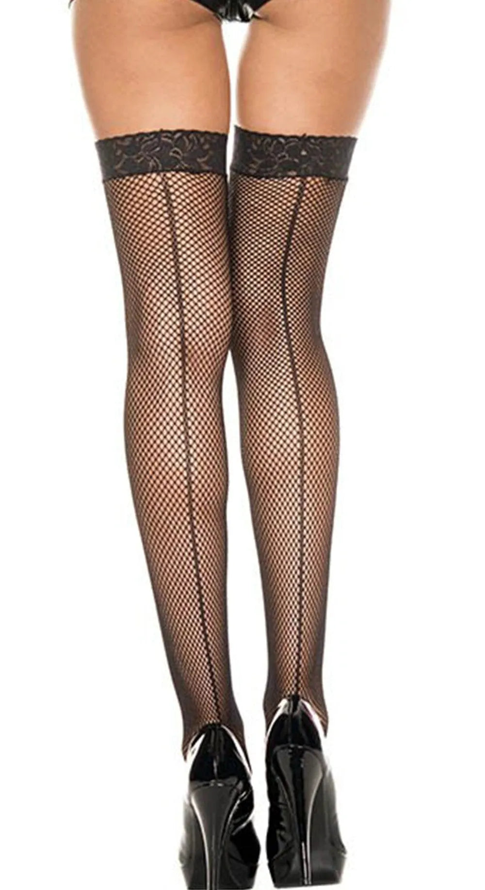 bas résille noirs effet couture arrière sensuel raffiné glamour confortable durable nylon fin extensible maintien soirée élégance
