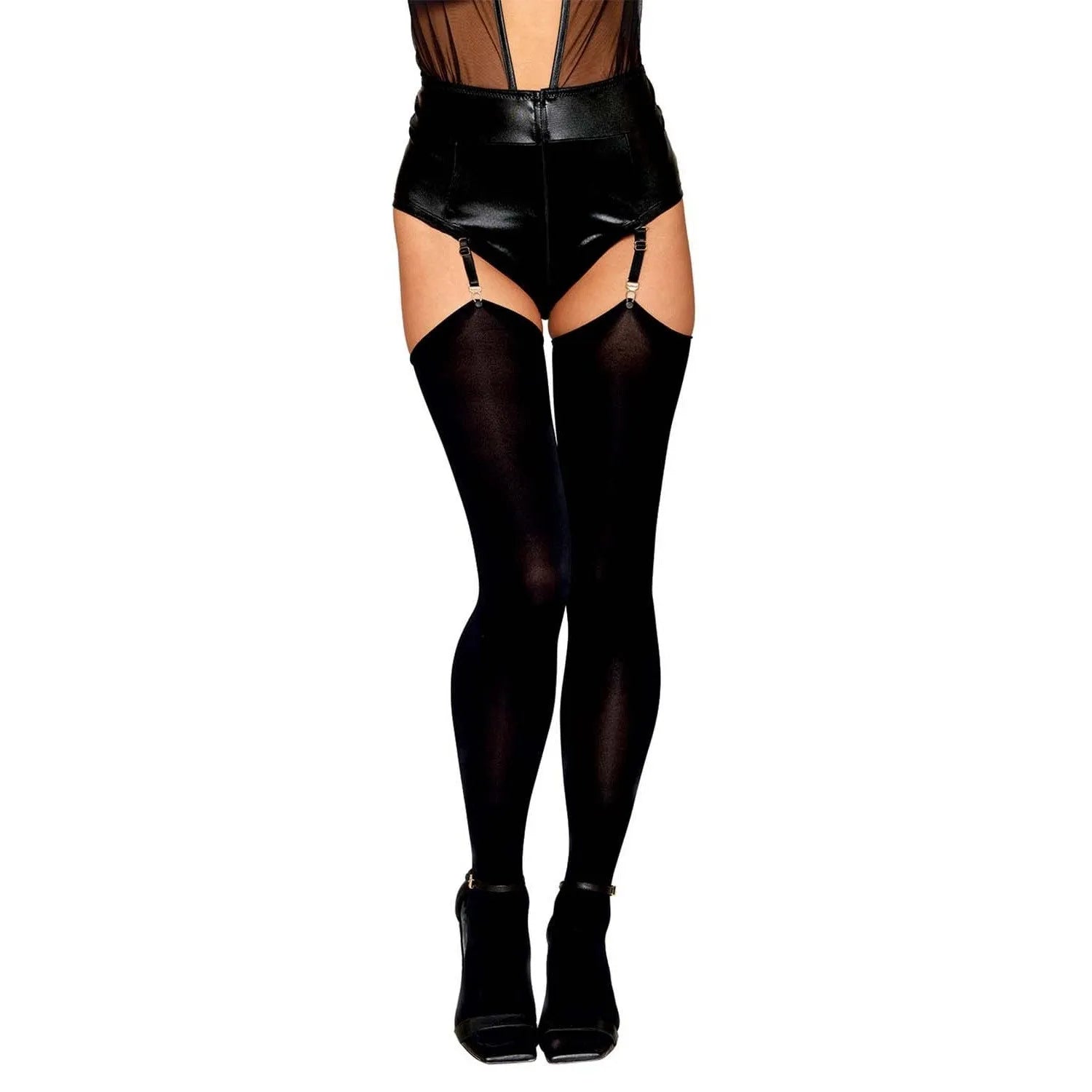 Bas résille noirs opaques jarretelles maintien confort sans couture nylon élasthanne extensible durable élégance raffinement silhouette finition