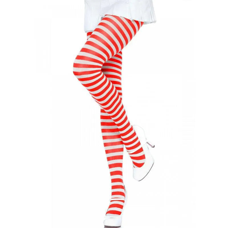 Bas rayés rouges blancs femme nylon polyester extensibles confortables résistants doux élégants tendance festifs ajustables silhouette raffinée