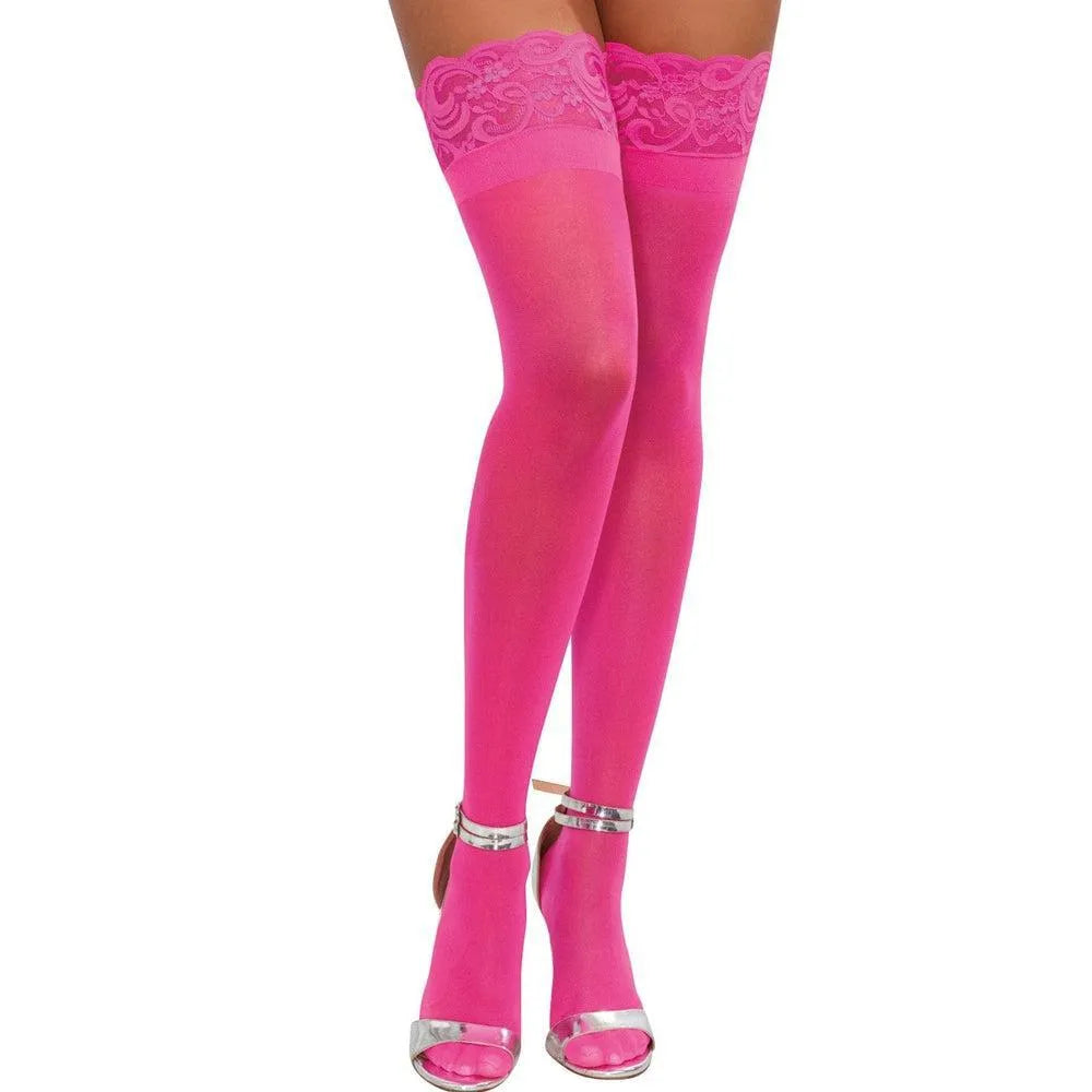 Bas roses fins sexy légèrement opaques autofixants jarretières roses galbe jambes somptueux nylon élasthanne confortable durable glamour élégant