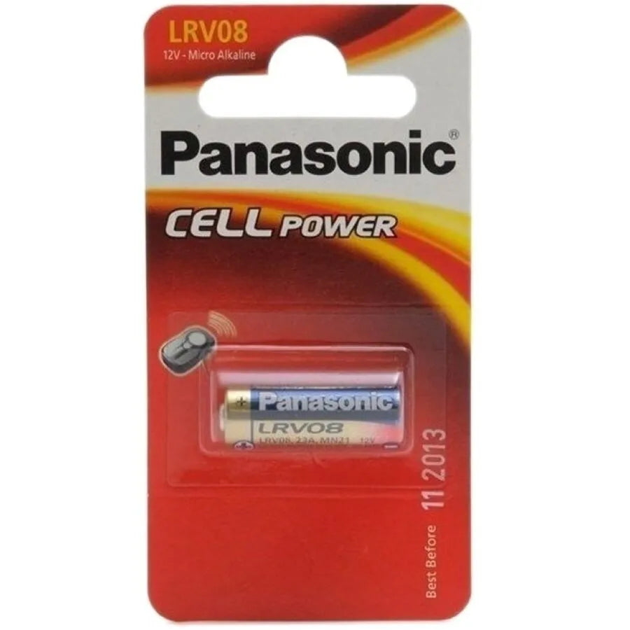 Batterie alcaline LR23 radiocommandes compacte miniature 28mm 10mm 55mAh douzevolts huitcellules LR932 compatible serrures portails garages systèmes sécurité durable fiable