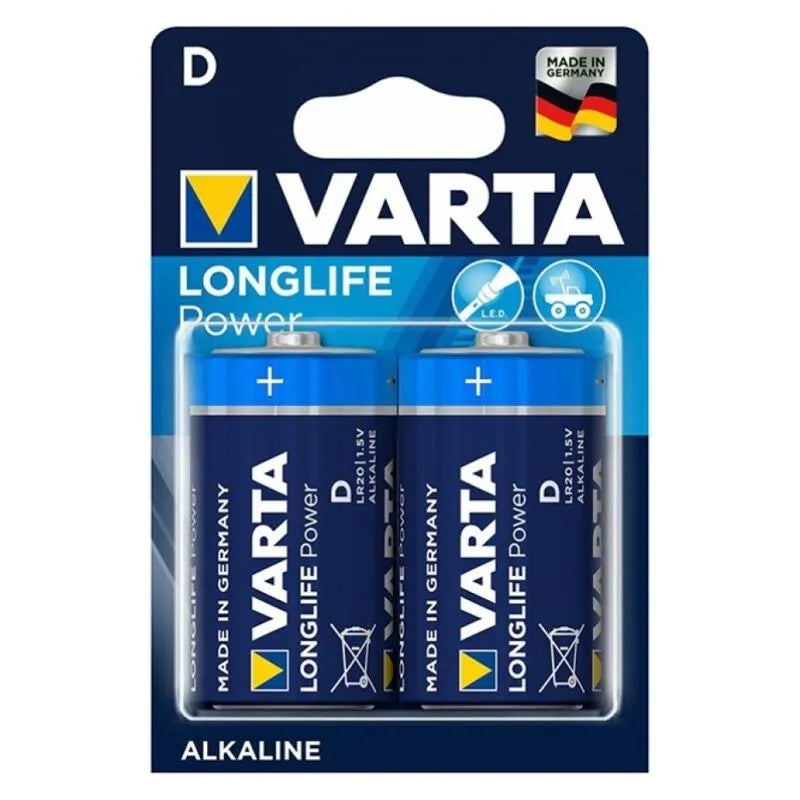 batterie D alcaline Varta VLPLR20B2 haute performance longue durée stockage six ans compatible torches jouets phares vélo radios irrigation contrôleurs