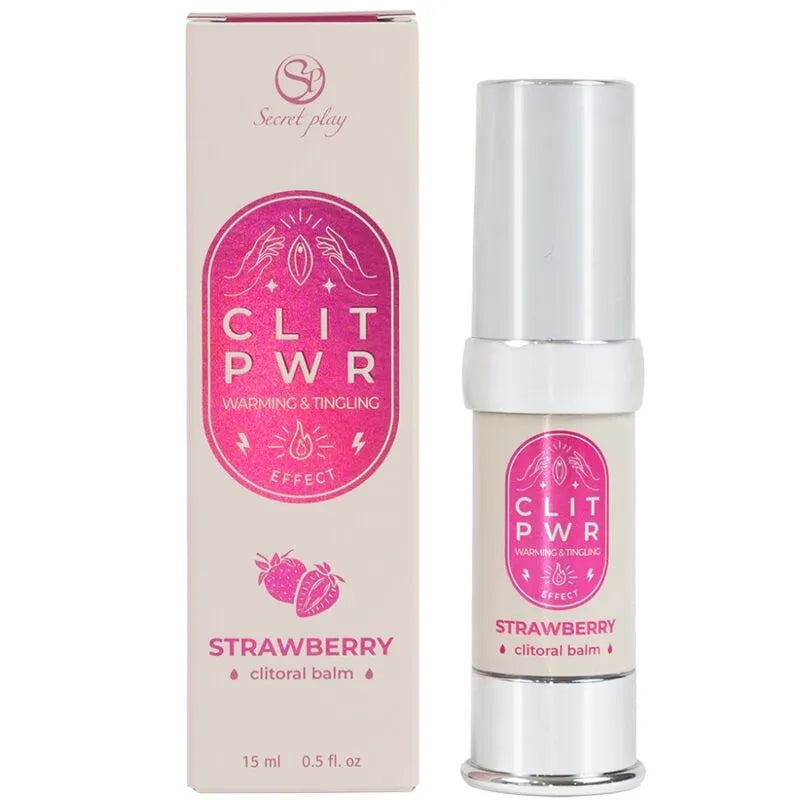 Baume stimulant chauffant clitoridien fraise sensuel intensité orgasmique naturel vascularisation active absorption rapide application gouttes flacon sans air 15ml hypoallergénique