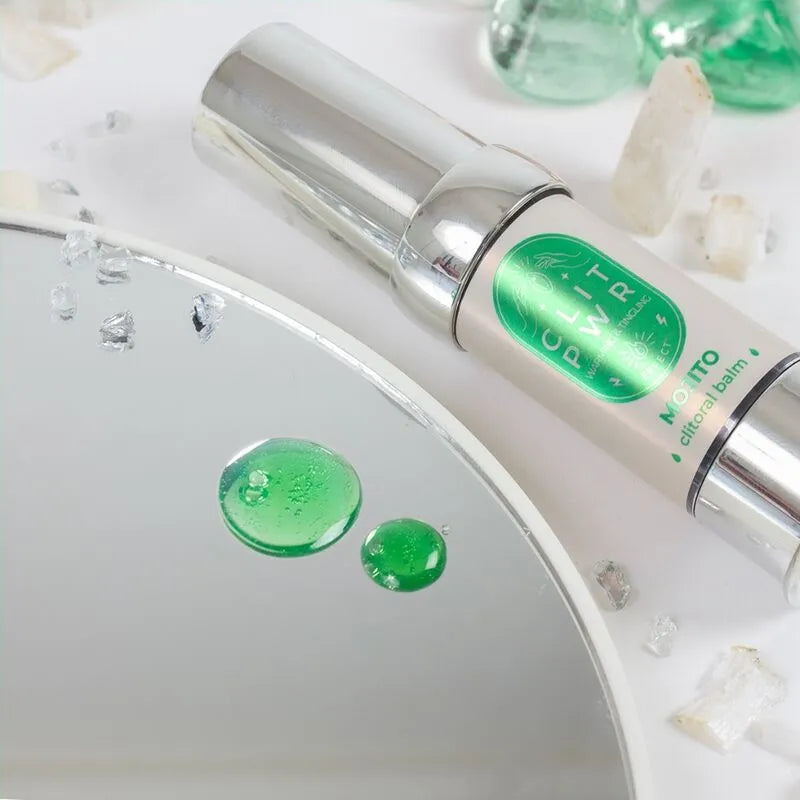 Baume stimulant clitoris chauffant, tube argenté 15ml sur fond blanc, intensifie plaisir féminin, absorption rapide.