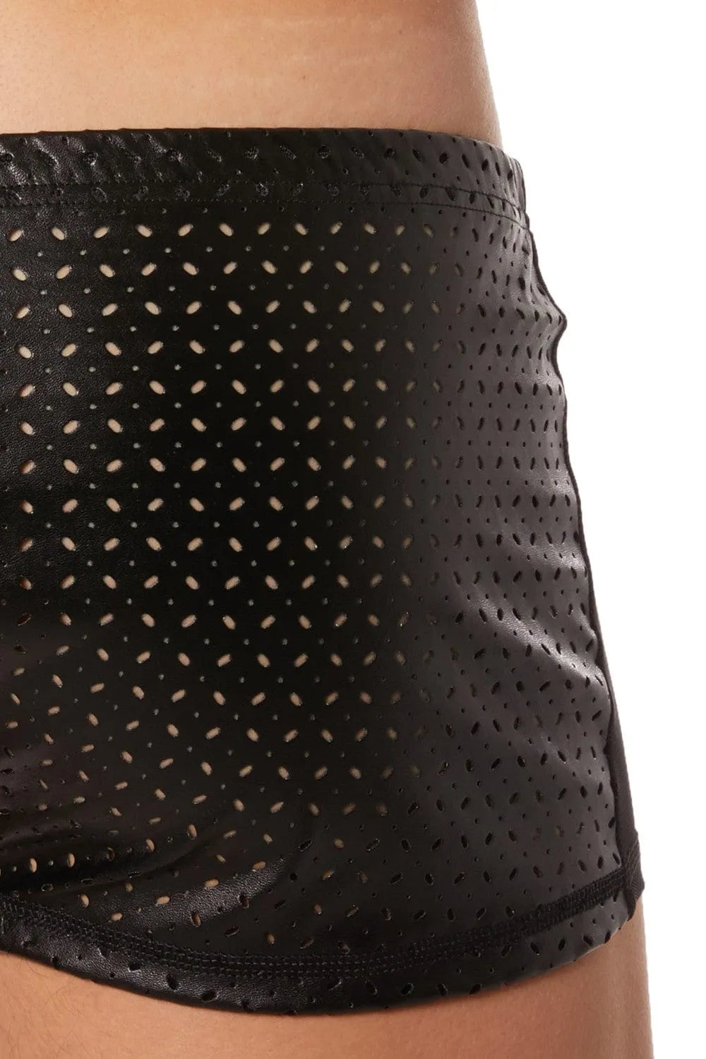 Boxer homme noir, maille transparente devant, opaque anatomie, arrière brillant ajouré, polyester élasthanne moderne.