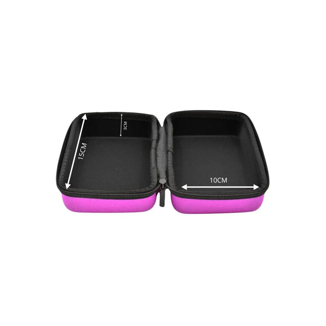 Boîte de rangement violette en polyester, compacte, élégante, 15x9.8x7.4 cm, ouverte, idéale pour organiser petits objets.