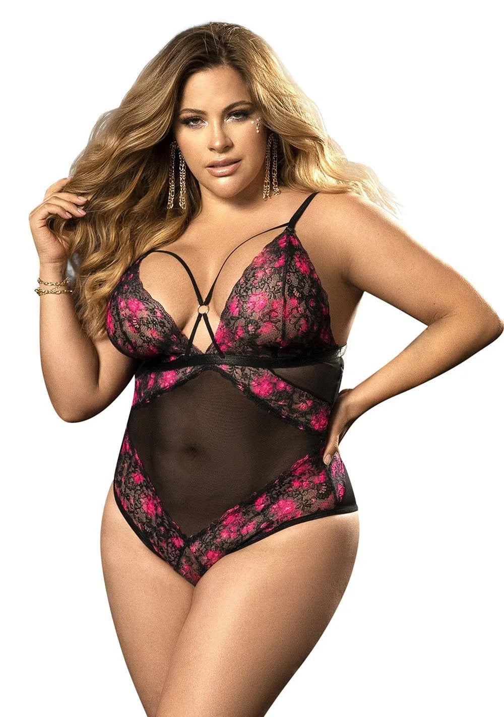 Body Grande Taille Résille Fleurs