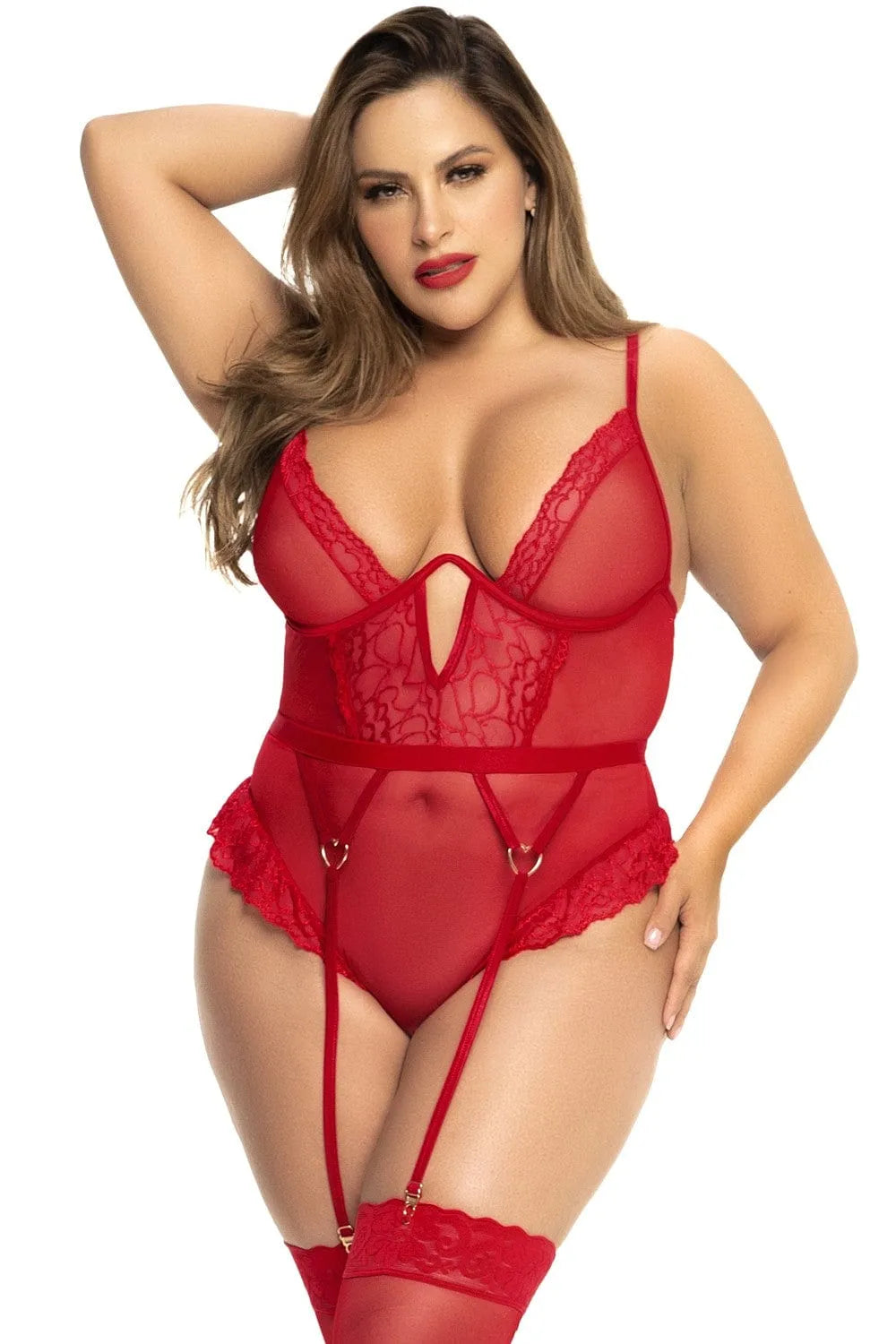 Body grande taille rouge sexy élégant bretelles réglables porte jarretelles ajustables nylon elasthanne doux extensible