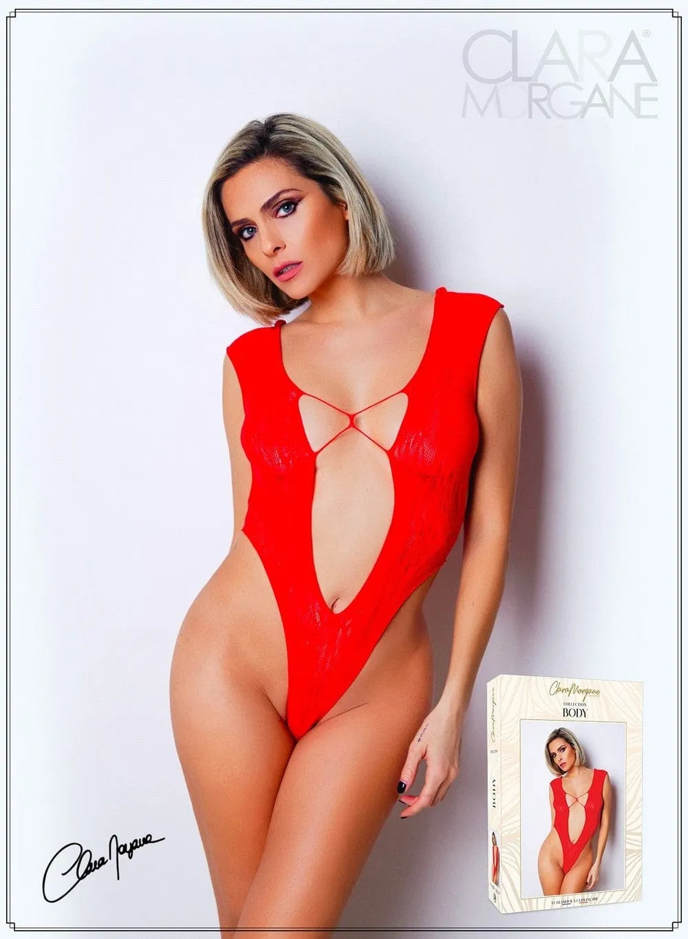 body lingerie rouge ClaraMorgane sensualité audace passion décolleté plongeant avant arrière silhouette sculptante courbes séduction matière douce extensible