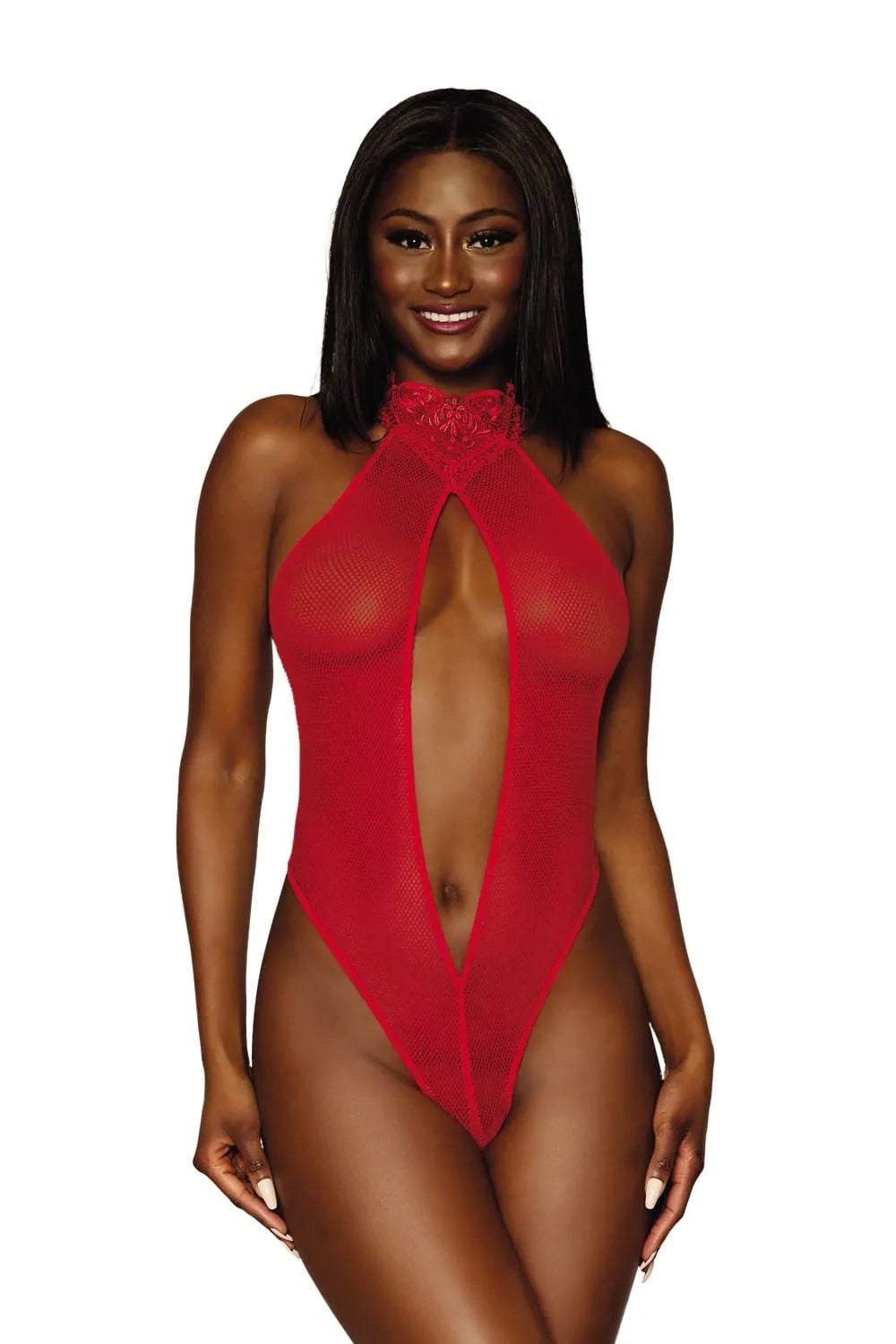 Body string résille rouge ouvert entrejambe perles arrière séduisant glamour sensuel élégant raffiné extensible polyester élasthanne lavage main froid délicat