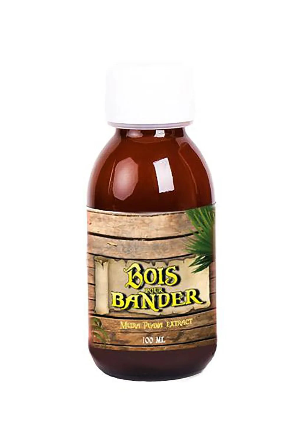 Flacon de 100 ml de Bois Bandé, extrait de muira puama et gingembre, stimulant naturel pour érections fortes et durables.