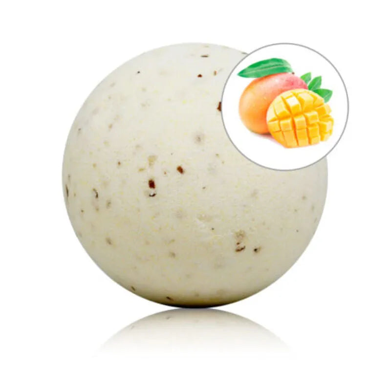 Bombe Bain parfumée mangue pétales rose tropicale sucrée caramélisée florale adoucissante hydratante relaxante énergisante spa luxueuse sensorielle revitalisante