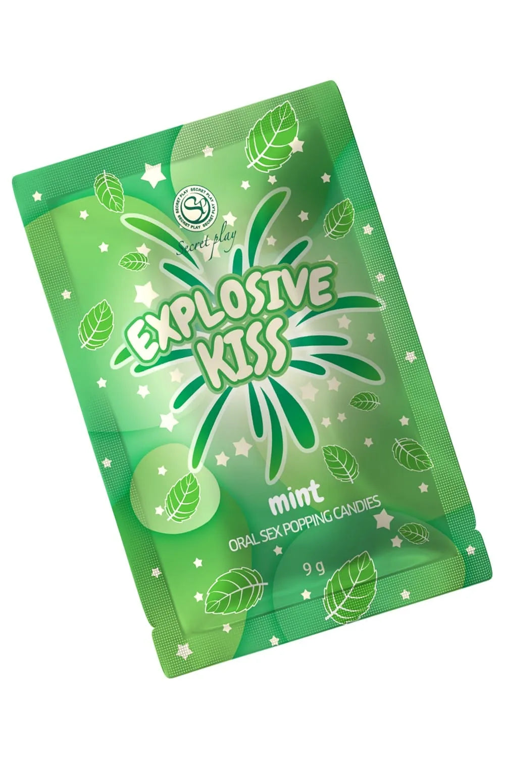 Bonbons menthe pétillants aphrodisiaques, emballage vert, explosion de fraîcheur, stimulation orale intense.