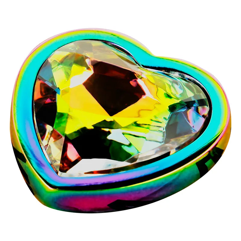 Bouchon anal métal irisé cœur, ergonomique, élégant, finition arc-en-ciel, pour débutants, stimulation agréable.