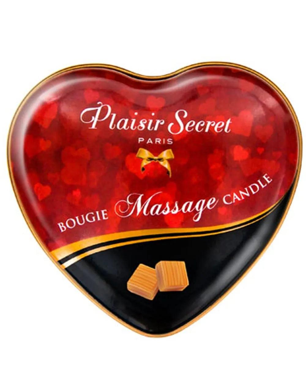Bougie massage érotique cœur rouge caramel 35ml, boîte métallique, huile chaude sensuelle, cadeau partenaire.